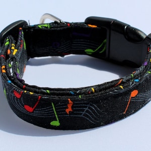 Music Notes Black Dog Collar Size XS, S, M, L Musical