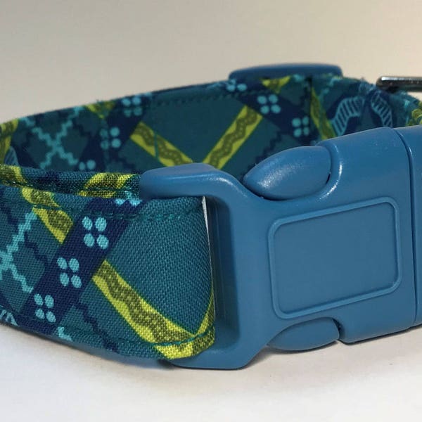 Ric-Rak Plaid Green, Blue, Navy Dog Collar Size XS, S, M or L