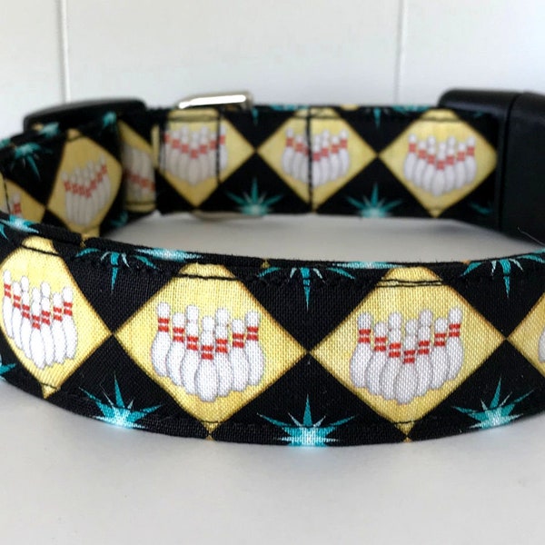 Retro Bowling Pins Dog Collar Size XS, S, M, L or XL