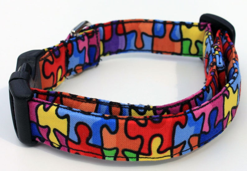 Puzzle Pieces Colorful Dog Collar Size Small Etsy