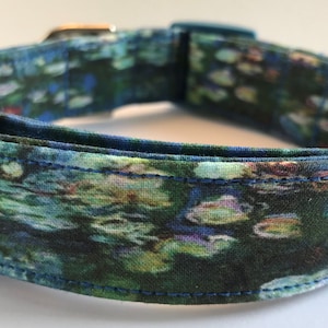 Monet Water Lilies Dark Tones Dog Collar Size XS, S, M or L