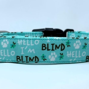I&#39;m Blind Aqua Dog Collar Size XS, S, M, L or XL