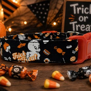 Ghostly Trick or Treat Dog Collar Size XS, S, M, L or XL