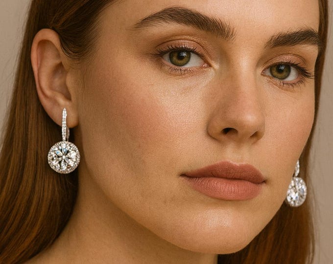 GIA Certified 10.04ct Round Diamond Halo Drop Earrings | 18K White Gold Luxury Fine Jewelry | Ideal Cut Bridal & Estate Earrings