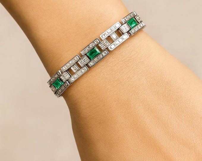 78ct Emerald Diamond Tennis Bracelet 18k White Yellow Gold 7 Pear Cut Green Emeralds Round Marquise VS-SI Emerald Bracelet Gold Fine Jewelry
