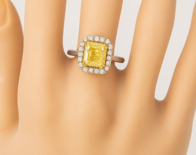 Platinum 2.25ct Canary Yellow Diamond Ring | VVS1 Emerald Cut Natural Fancy Diamond Engagement Ring | 2.47ct Fine ring Luxury Jewelry Gift