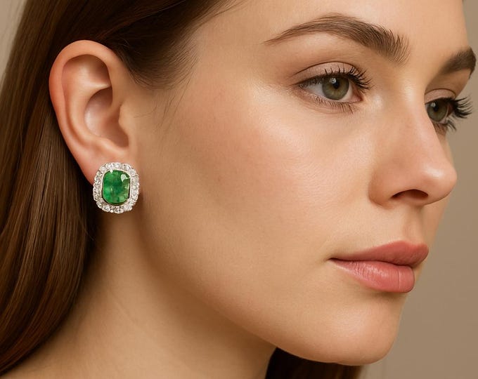 Mid-Century 25.04 Carat Colombian Emerald & Diamond Earrings | 18K Yellow Gold Vintage Fine Jewelry | Estate Luxury Statement Earrings