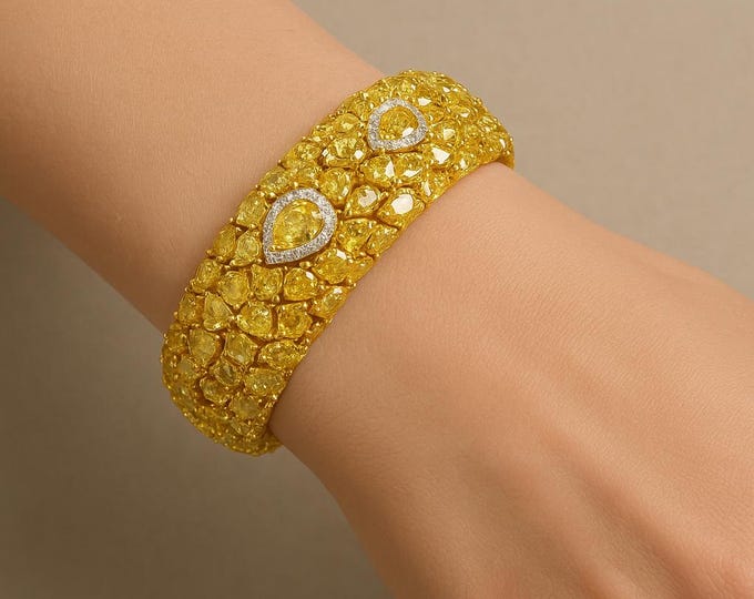 51.38Ct White & Fancy Yellow Diamond Tennis Bracelet | 18K Yellow Gold Multi Row Luxury Fine Jewelry with Appraisal Tennis Fine Jewelry