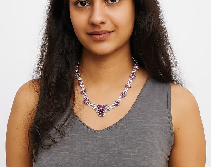 Floral Diamond Ruby Choker: 14K White Gold Statement Necklace