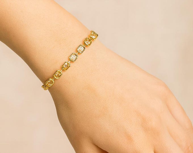 13.60ct Fancy Yellow Diamond Bracelet 18k Gold Natural VS Mix Cut Bangle Signed Luxury Fine Jewelry Adjustable Statement Tennis Fine Jewelry