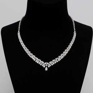 20.07 Ct Natural Diamond Wedding Necklace | 14k White Gold Teardrop Multi-Shape Diamond Collar | Certified SI/H Diamonds