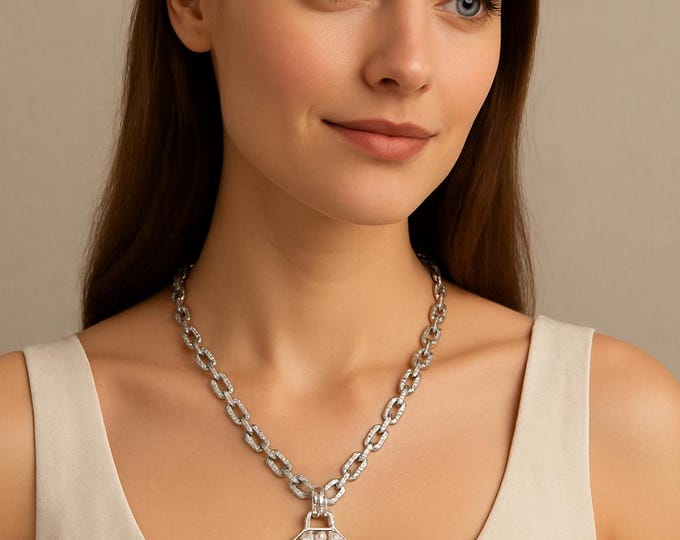 Pre-Owned Tanzanite  Diamond Necklace | 18K White Gold | 7ctw Tanzanite & Diamond | 16-inch | Statement Jewelry