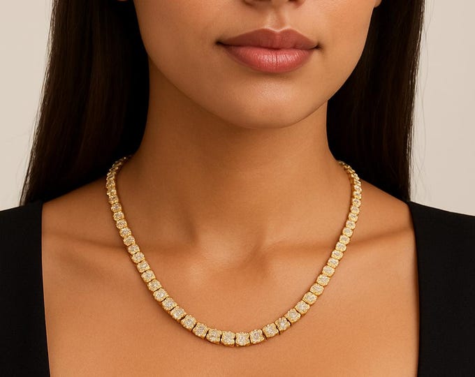 Luxury 20.38 Ct Diamond Tennis Necklace in 14K White Gold Round Brilliant Cut Graduated Diamonds Fine Jewelry Gift for Anniversary, Wedding