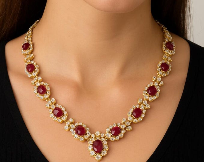 Certified natural Burma ruby diamond necklace 73.8ct Natural Burma Rubies and Diamonds 18K Yellow Gold Luxury Fine Jewelry Estate Statement