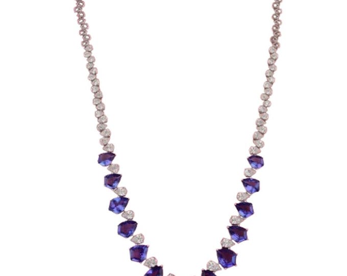 Natural Tanzanite & Diamond Pendant Necklace 18K White Gold Bridal Statement Jewelry, AAAA Tanzanite Gemstone Necklace, Luxury Wedding Gift