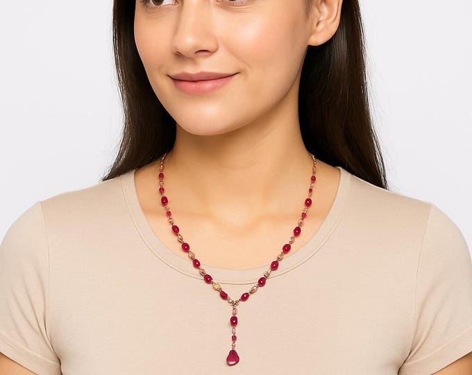 Ruby and Diamond Statement Necklace 18K White Gold | 14.22ct Ruby & 21.05ct Diamond Bridal Jewelry | Luxury Anniversary Gift