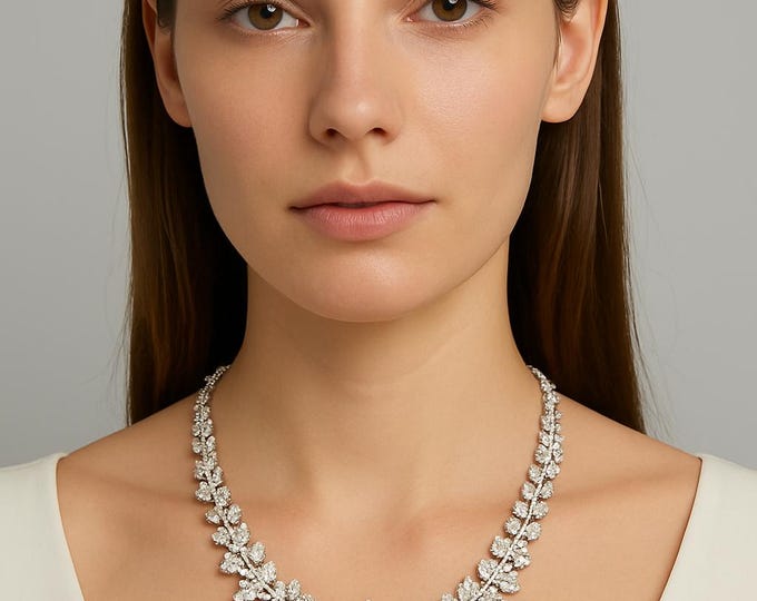 61.78 Ct Marquise & Round Diamond Graduated Tennis Necklace | 18k White Gold | Natural VS1 F Diamonds | Fine Luxury Jewelry Gift