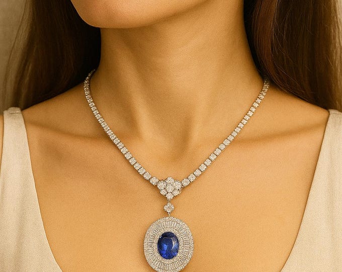 AAAA Blue Tanzanite Necklace | 18K White Gold | 9.30 Carat Total Weight | Oval Gemstone Pendant | Fine Jewelry 18K White Gold | Gift for Her