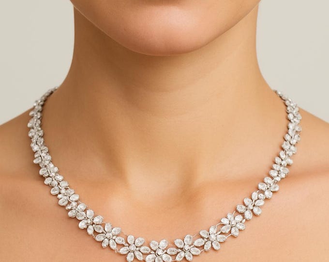 16.08 Cts F/VS1 Pear & Marquise Diamond Riviera Necklace in 14K White Gold |  Natural Diamonds | Choker Necklace | Anniversary Wedding Gift