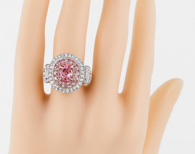 Natural Argyle Pink Diamond Engagement Ring | Platinum Oval Halo Ring with White Diamonds | Rare Fancy Pink Diamond Fine Jewelry