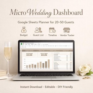 Mikrobröllopsplanerare-instrumentpanel | Google Sheets (digital nedladdning)