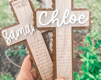 Personalized Baptism Cross: Engraved Wood, Acrylic Name, Keepsake Gift