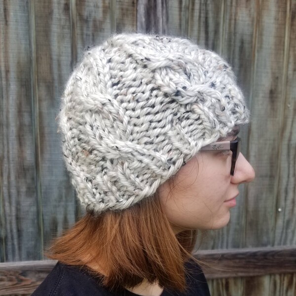 Knitted Hat / Cabled Ski Hat / Cozy Knit Hat / Oatmeal Tweed