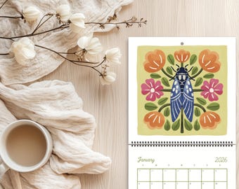 2026 Folk Art Wall Calendar | Bugs and Blooms | Insects and Flowers | January-December 2026 | Artist Designed | Butterfly Calendar