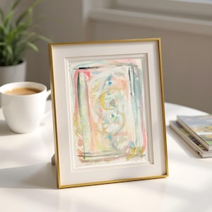 Original Abstract Watercolor Art Print, Peach, Pink, Blue (5x7)