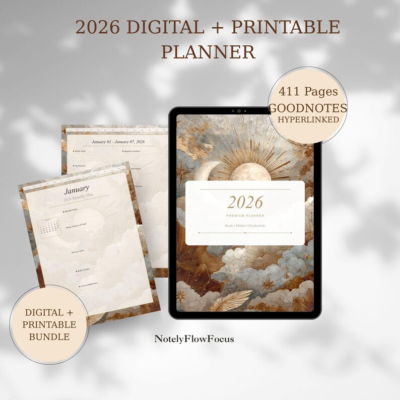 2026 Digital Planner + Printable Bundle | Goodnotes Notability | Daily ...
