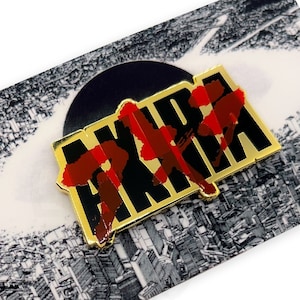 AKIRA Neo Tokyo Movie Title Hard Enamel Gold Red Katsuhiro Otomo Animation Typography Text Tetsuo Kaneda Anime Movie Fanart Cyberpunk 80s