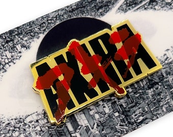 AKIRA Neo Tokyo Movie Title Hard Enamel Gold Red Katsuhiro Otomo Animation Typography Text Tetsuo Kaneda Anime Movie Fanart Cyberpunk 80s