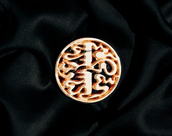 Mongol Decorative Calligraphy - Traditional Round Stamp Typography Mongolian Symbol  Ulaanbaatar 18k Gold Plated Enamel Pin