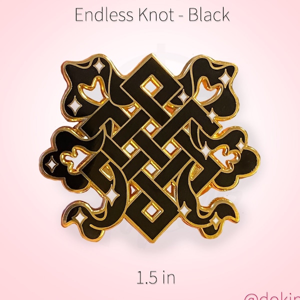 Modern Endless Knot BLACK Infinity Hard Enamel Pin Beautiful Gold Asian Mongolian Buddhist Symbol Lapel Charm Gift Samsara Decorative