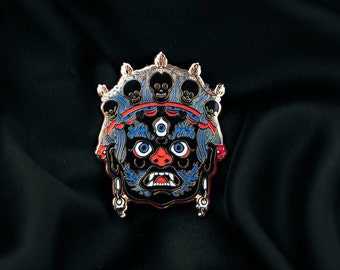 Buddhist Blue Wrathful Deity - Lkham - Asian Art - Traditional Mongolian Tsam Ritual Dance Mask - God of Death and War Begtse Mask Lhamo