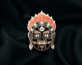 Buddhist RED Wrathful Deity - Jamsran - Buddha Asian Art - Traditional Mongolian Tsam Ritual Dance Mask - God of Death and War - Begtse Mask