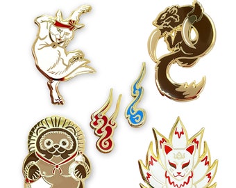 YOKAI 5 Pin set - Limited Edition Collaboration with Bakezori Books from Japan - Japanese Ghost Spirit Hard Enamel Pin -