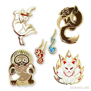 YOKAI 5 Pin set - Limited Edition Collaboration with Bakezori Books from Japan - Japanese Ghost Spirit Hard Enamel Pin -