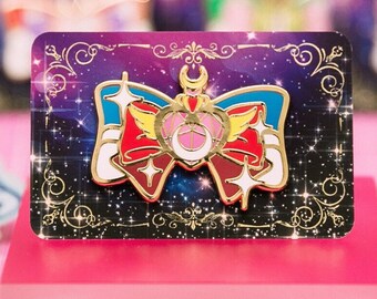 SAILOR MOON Cute Bow Large Enamel Pin - Sailor Guardians Classic Kawaii Anime Accessory + FREE Sticker Usagi Tsukino Crystal Compact