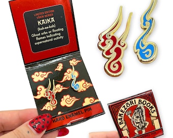 Kaika Yokai Pin - Limited Edition Collaboration with Bakezori Books from Japan - Japanese Ghost Spirit Hard Enamel Pin - Flames