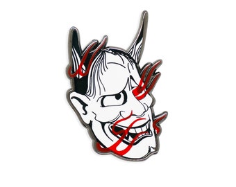 DEMON - Japanese Tattoo Pin - Limited Edition Collaboration Monica Motta x Dokino - Demon Mask Tattoo Design - Feminine Ink