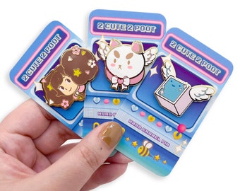 3 PIN BUNDLE - Cute Bee and Puppycat and Tempbot  Hard Enamel Gold Lapel Locking Clutches with FREE STICKERs Kawaii Cartoon Fanart by Dokino