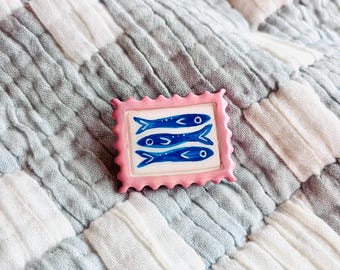 Sardine Stamp — Handmade Clay Pin/Magnet
