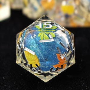 DND Liquid Core Dice Set, Handmade Sharp Edge Polyhedral Dice, Resin Liquid Dice, Leaves DND Dice, RPG Dice Set, D&D Dice