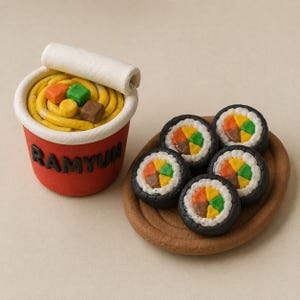 DIY Ramyun & Gimbap Clay Kit | K-Food Miniature Modeling Craft Set