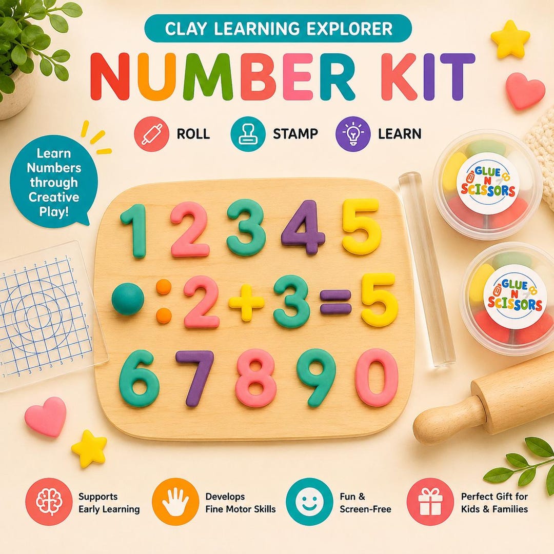 Number Learning Kit Montessori Number Learning Kit for Kids | Air Dry Clay Number Stamps ...