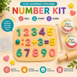 Montessori Number Learning Kit for Kids | Air Dry Clay Number Stamps | Preschool Math Activity | Homeschool Educational Toy