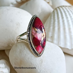 レッドローズダリアターコイズリング：ハンドメイド925スターリングシルバーの宝石