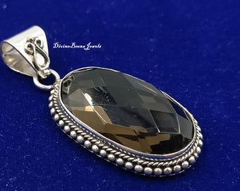 Smoky Quartz Pendant Necklace - 925 Sterling Silver Gemstone Jewelry
