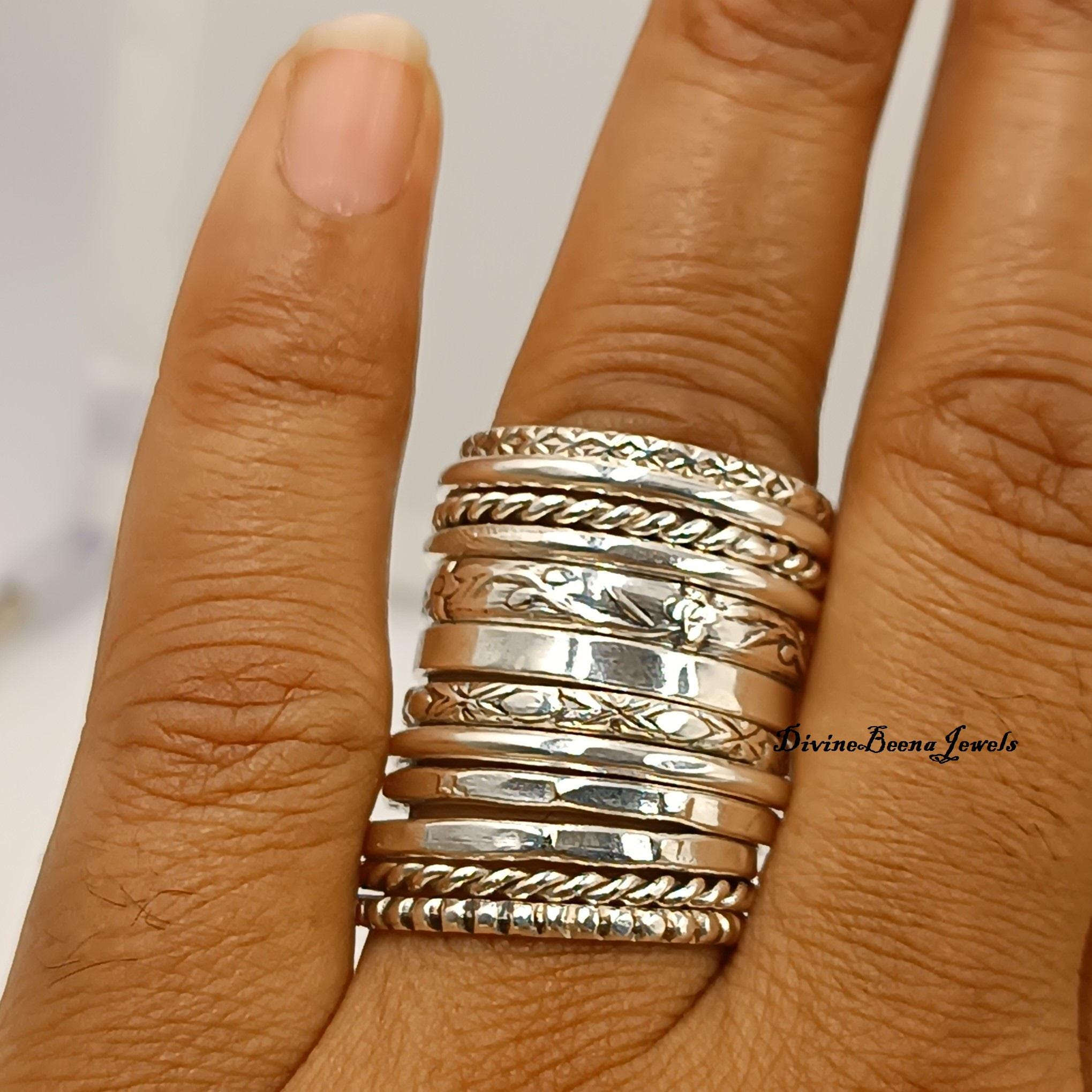 12 Pcs Sterling Silver Spinner Ring Set | Meditation Anxiety Fidget ...